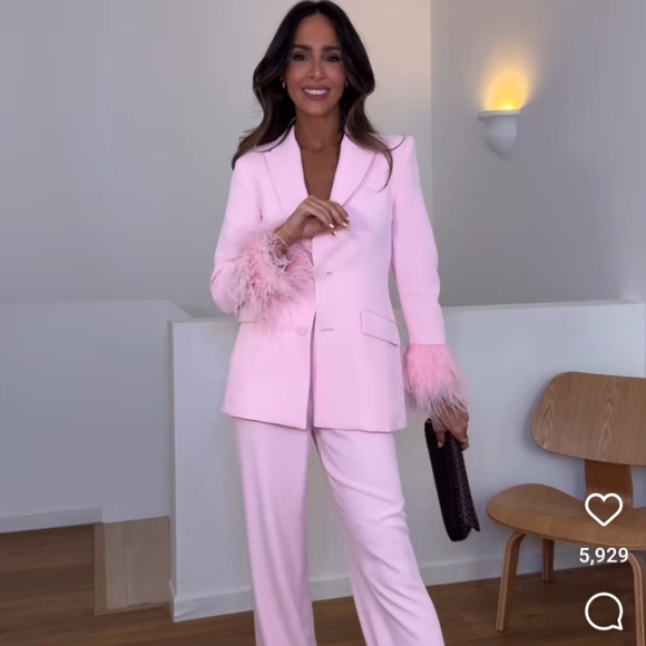 Zara Women Pink FEATHER CUFF BLAZER XL NWT - Picture 2 of 8